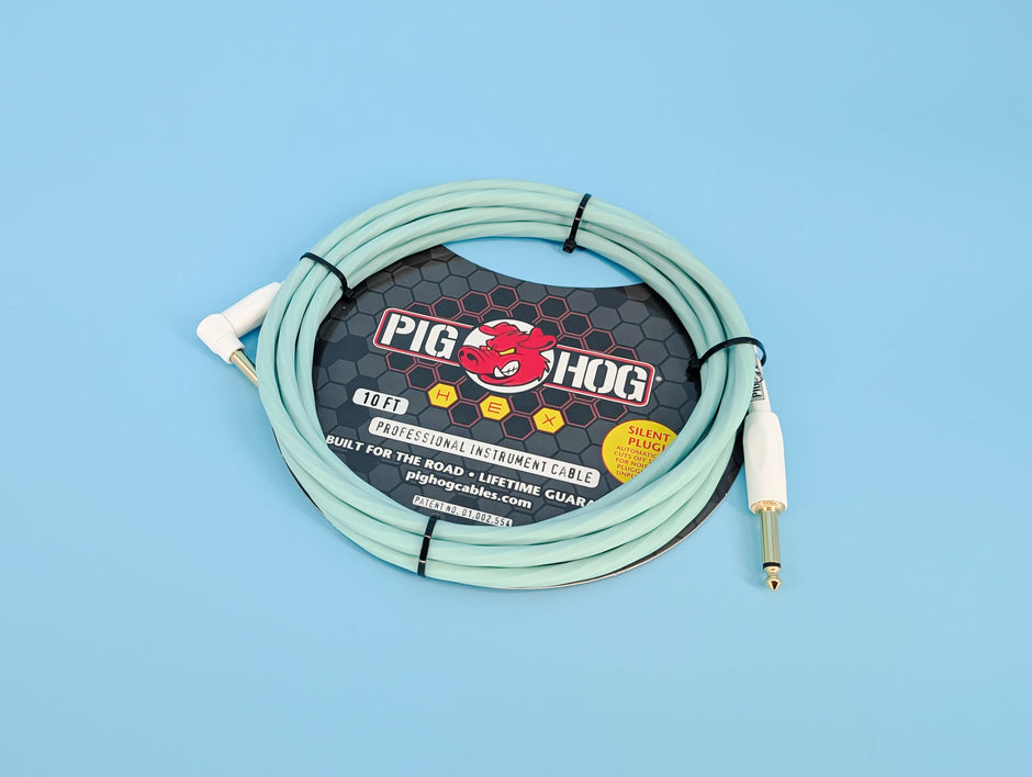 Hex Series Silent Cable 10 ft Seafoam Green, Right Angle