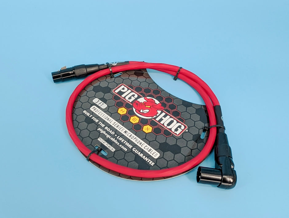 Pig Hog Hex Series Mic Cable, 3ft Right Angle - Candy Apple Red