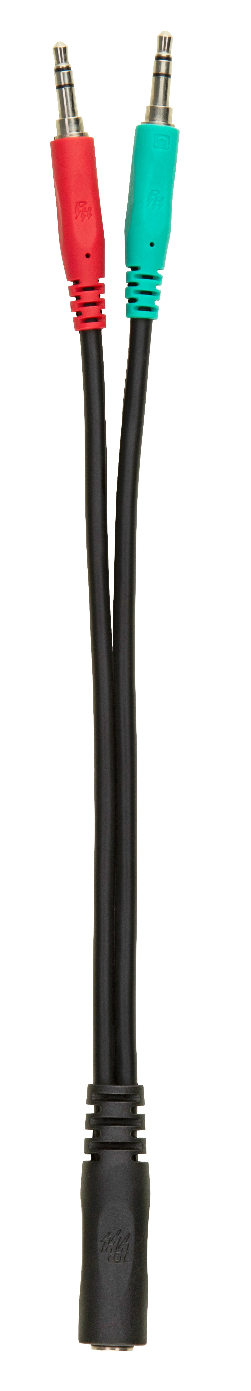 PH 6" Gaming Headset adapter, 3.5mm TRRS (F) to dual 3.5mm TRS (M)