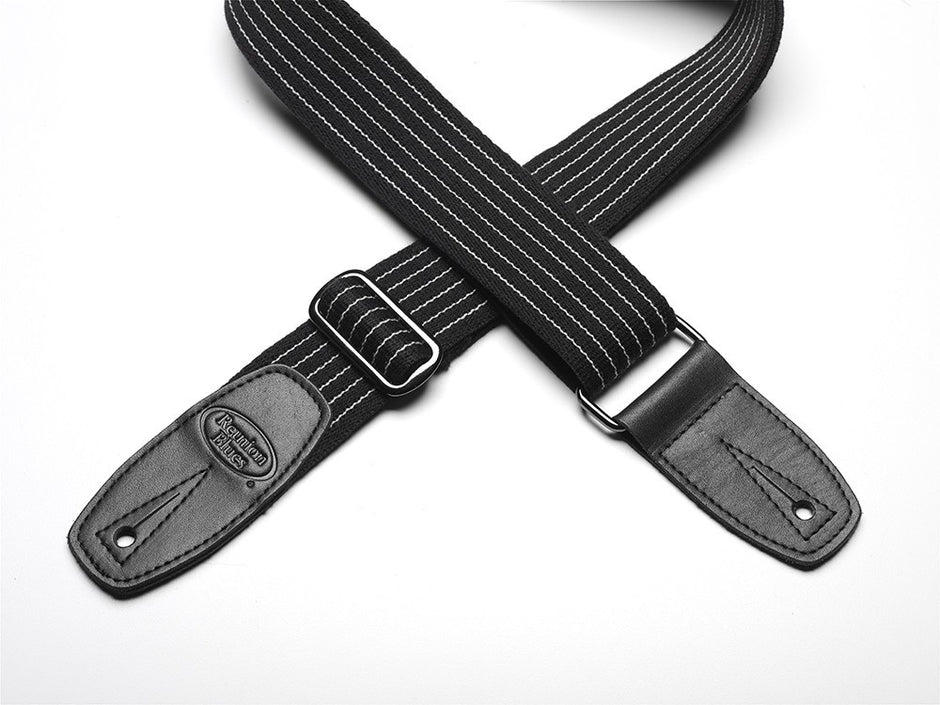 Merino Wool Guitar Strap, Black Pinstripe