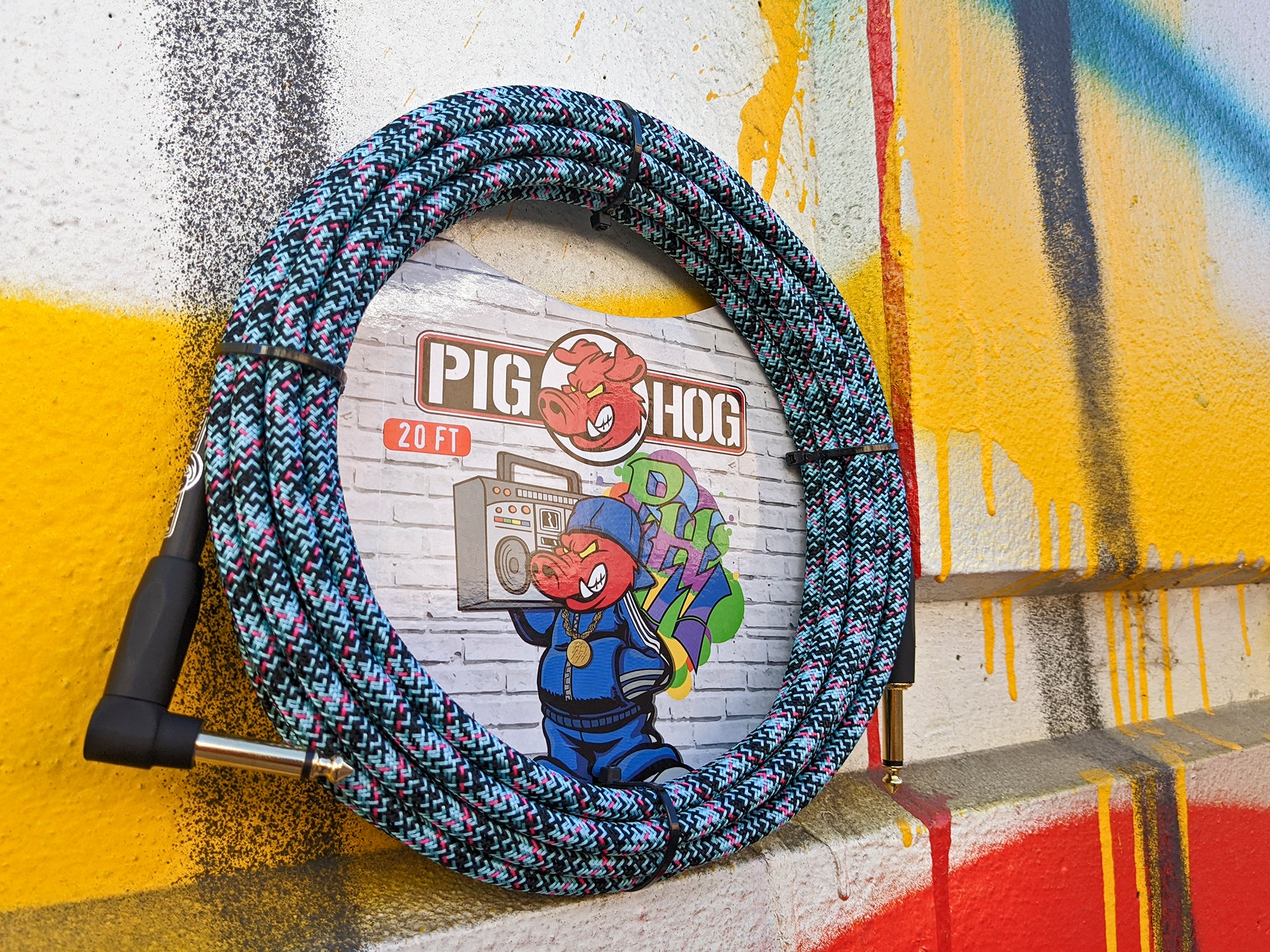 Pig Hog "Blue Graffiti" Instrument Cable, 10ft Right Angle