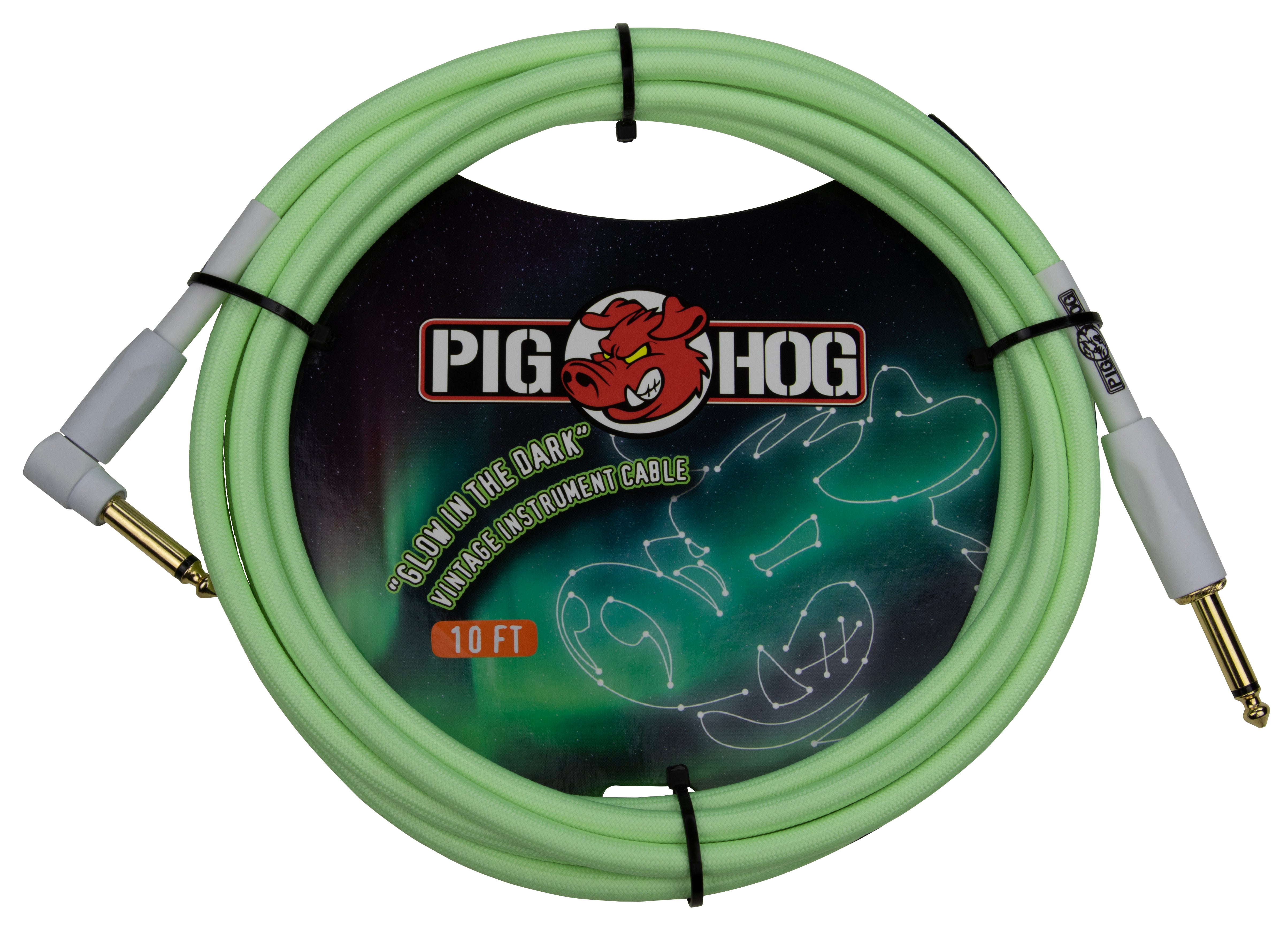 Pig Hog Glow In The Dark Instrument Cable, Right Angle 10ft