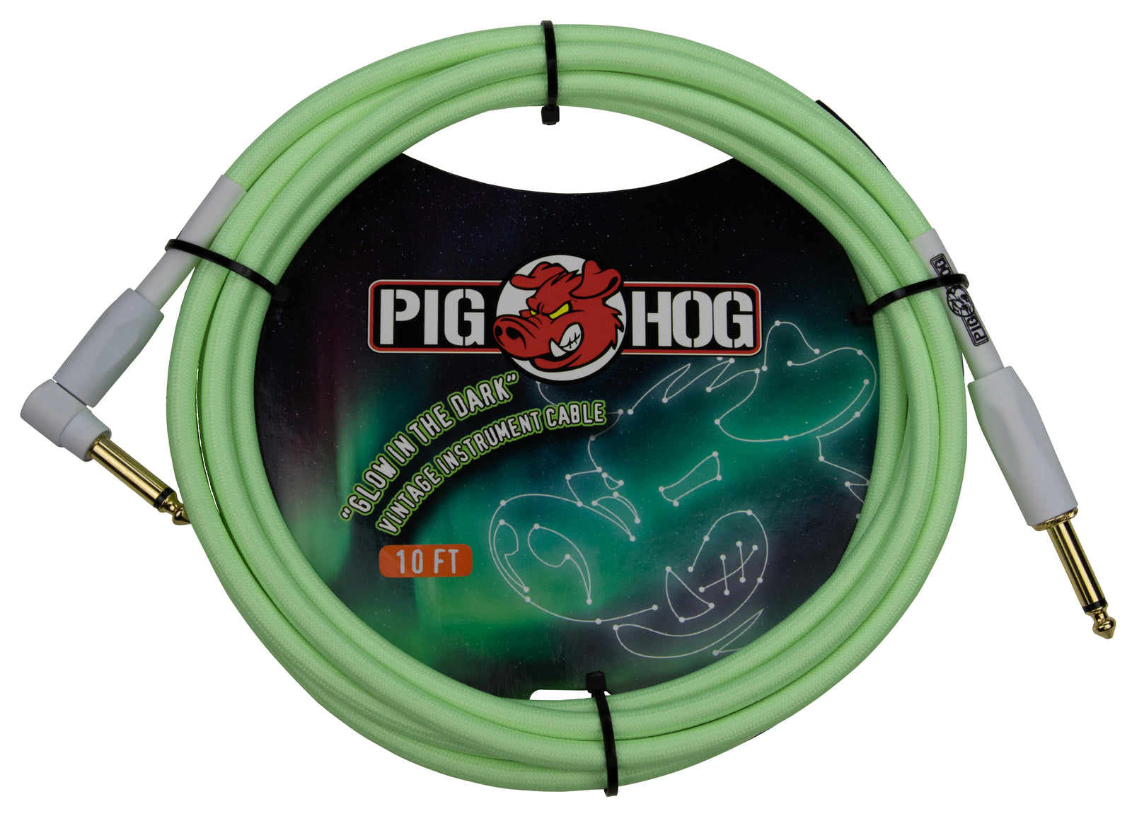 Pig Hog Glow In The Dark Instrument Cable, Right Angle 10ft