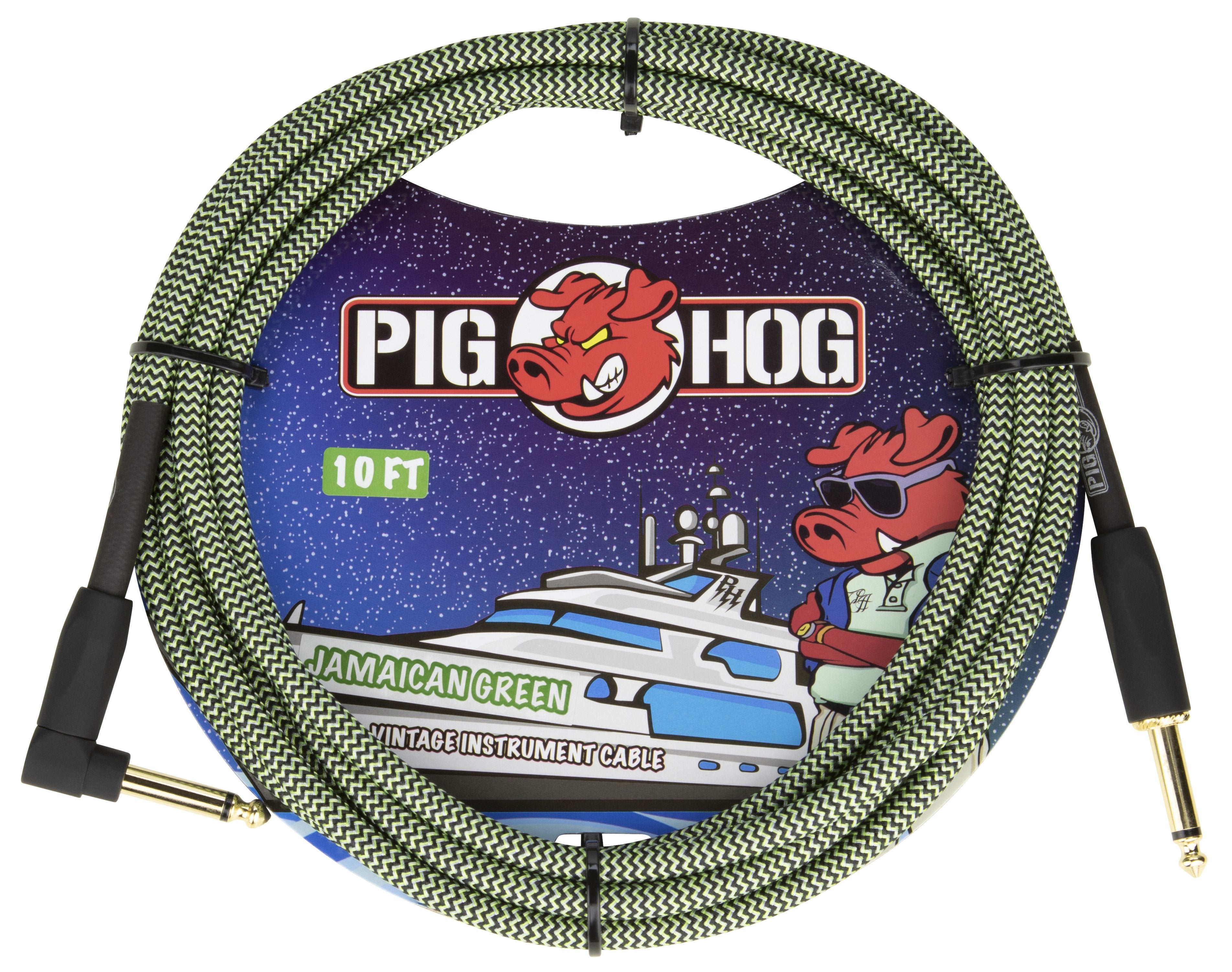Pig Hog "Jamaican Green" Instrument Cable, 10ft Right Angle