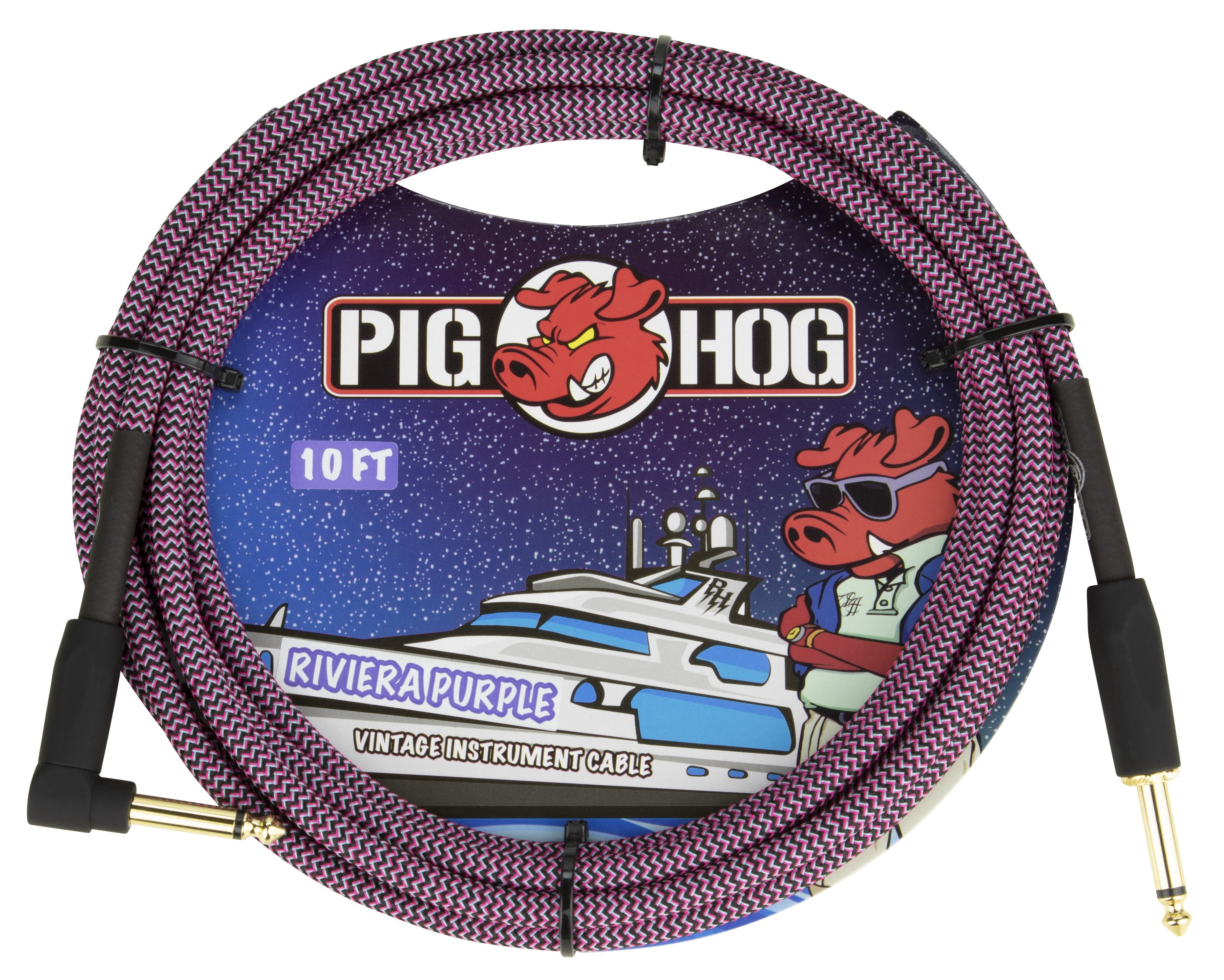 Pig Hog "Riviera Purple" Instrument Cable, 10ft Right Angle