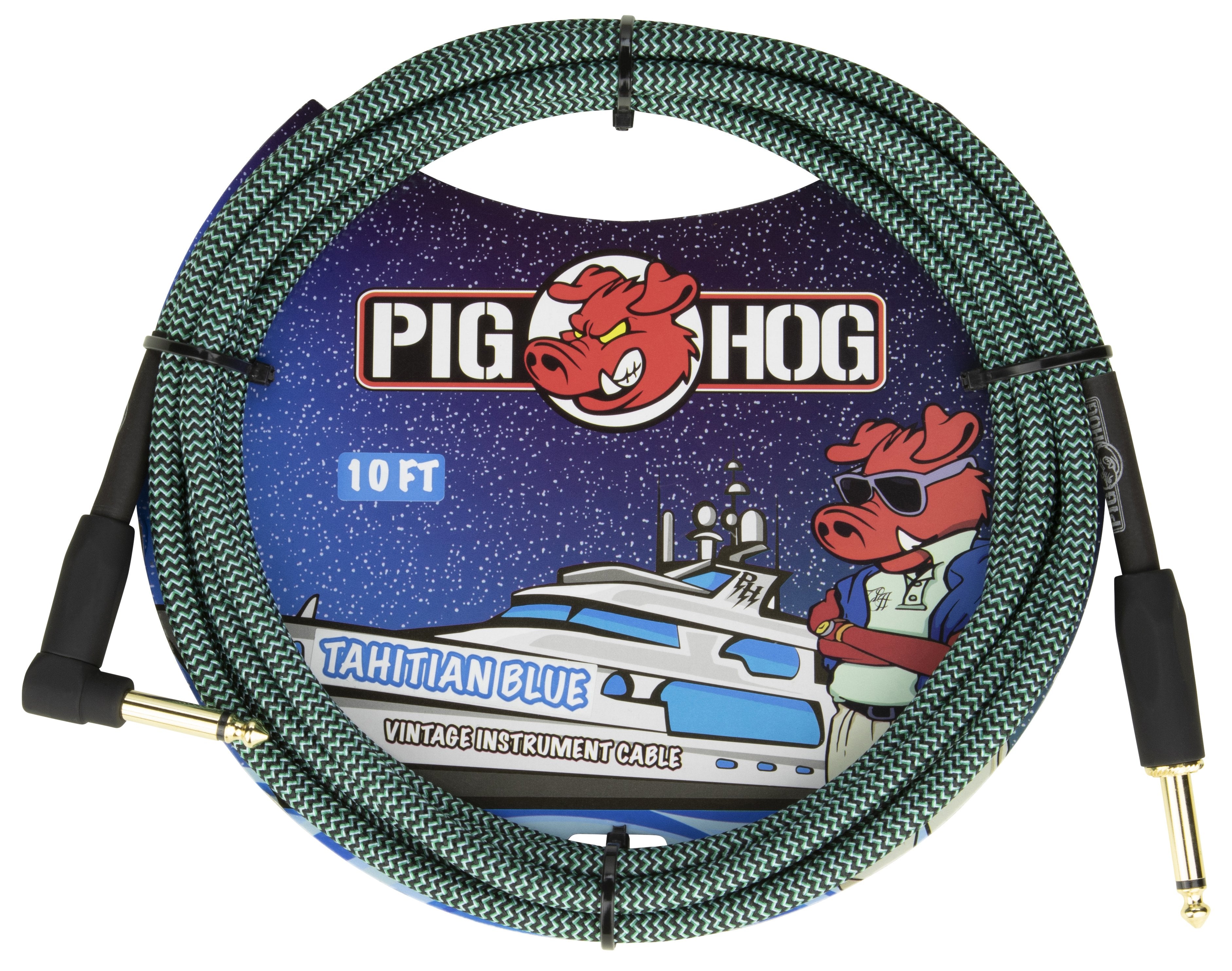 Pig Hog "Tahitian Blue" Instrument Cable, 10ft Right Angle