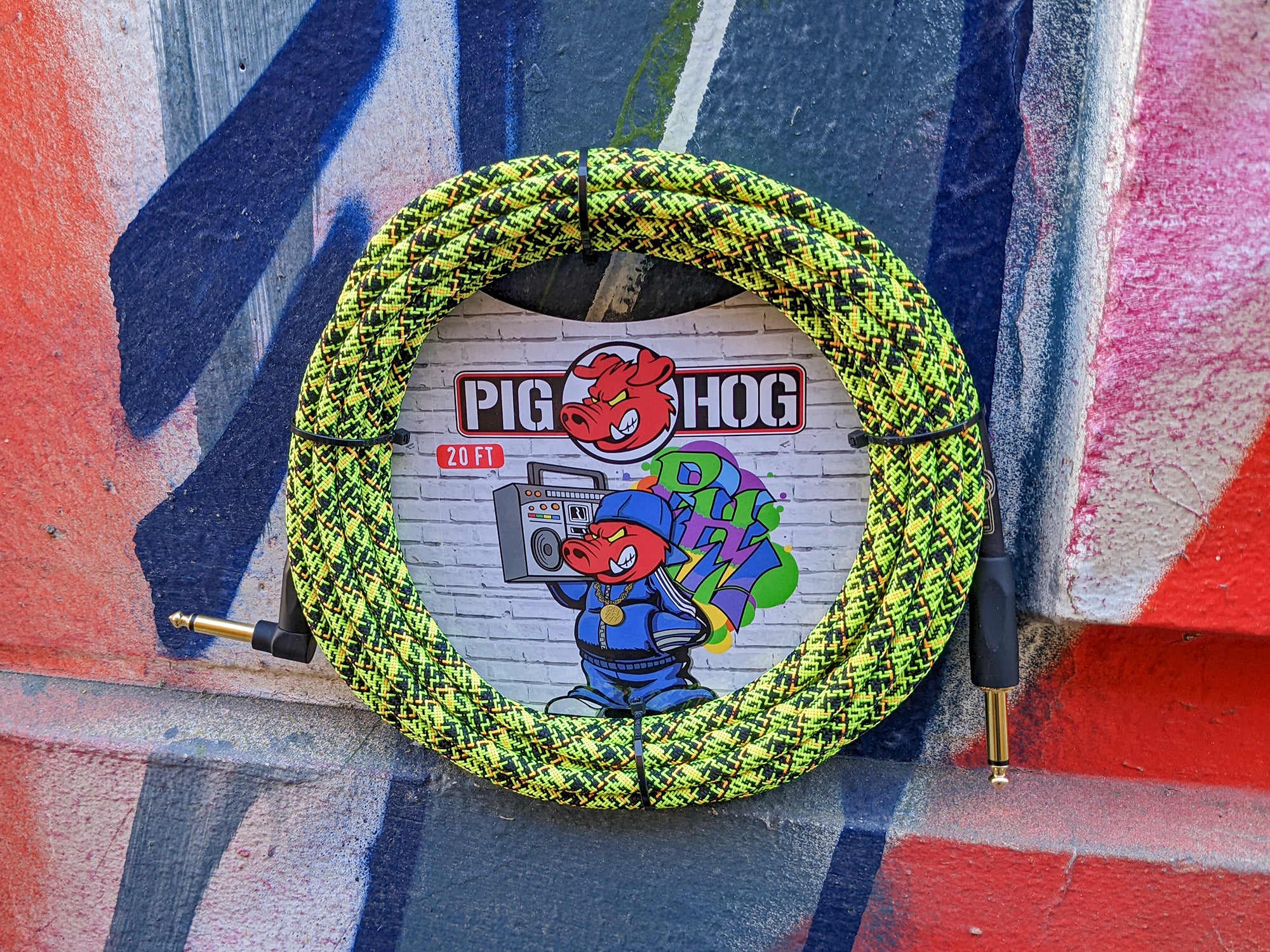 Pig Hog "Yellow Graffiti" Instrument Cable, 10ft Right Angle