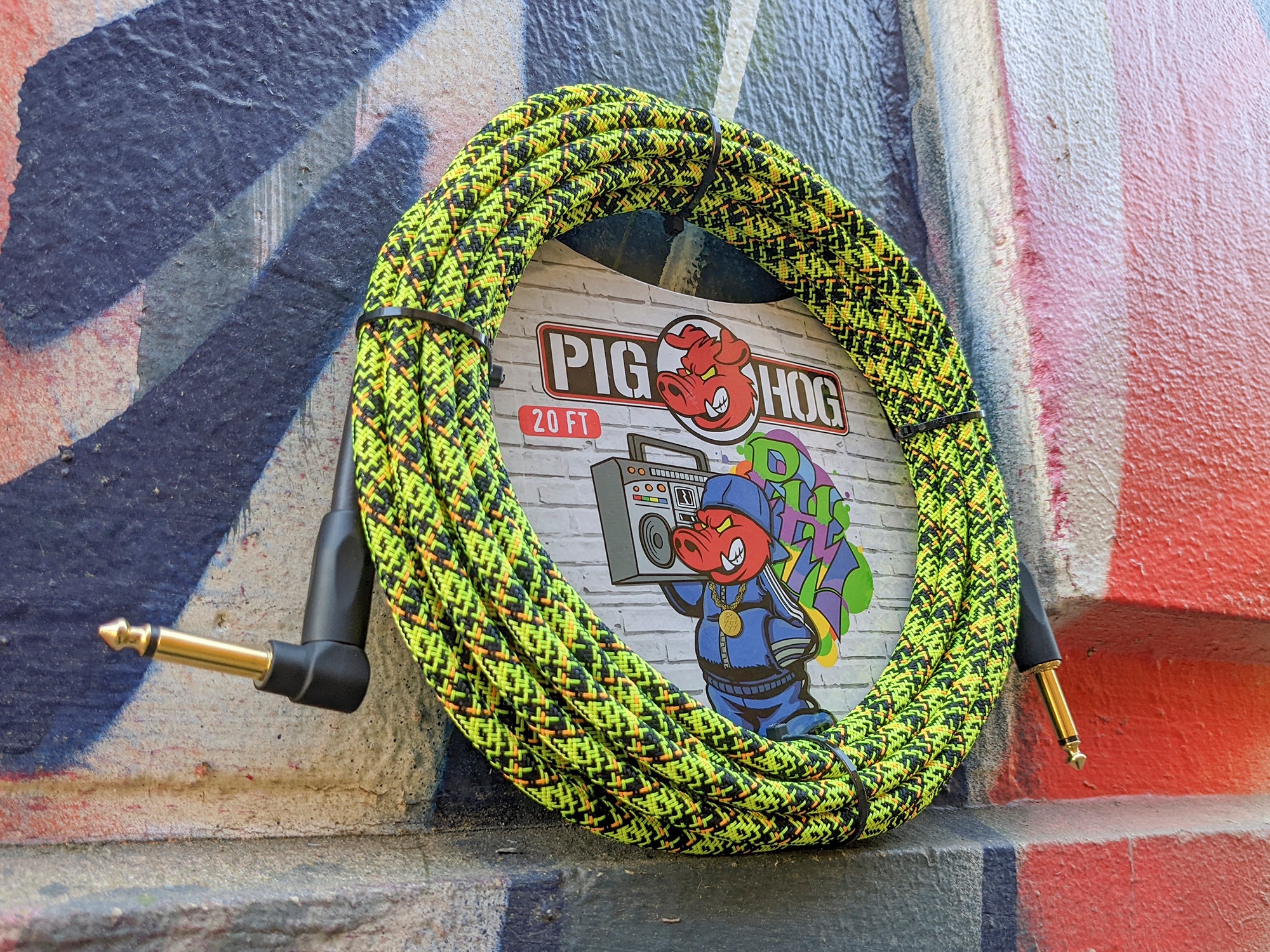 Pig Hog "Yellow Graffiti" Instrument Cable, 10ft Right Angle