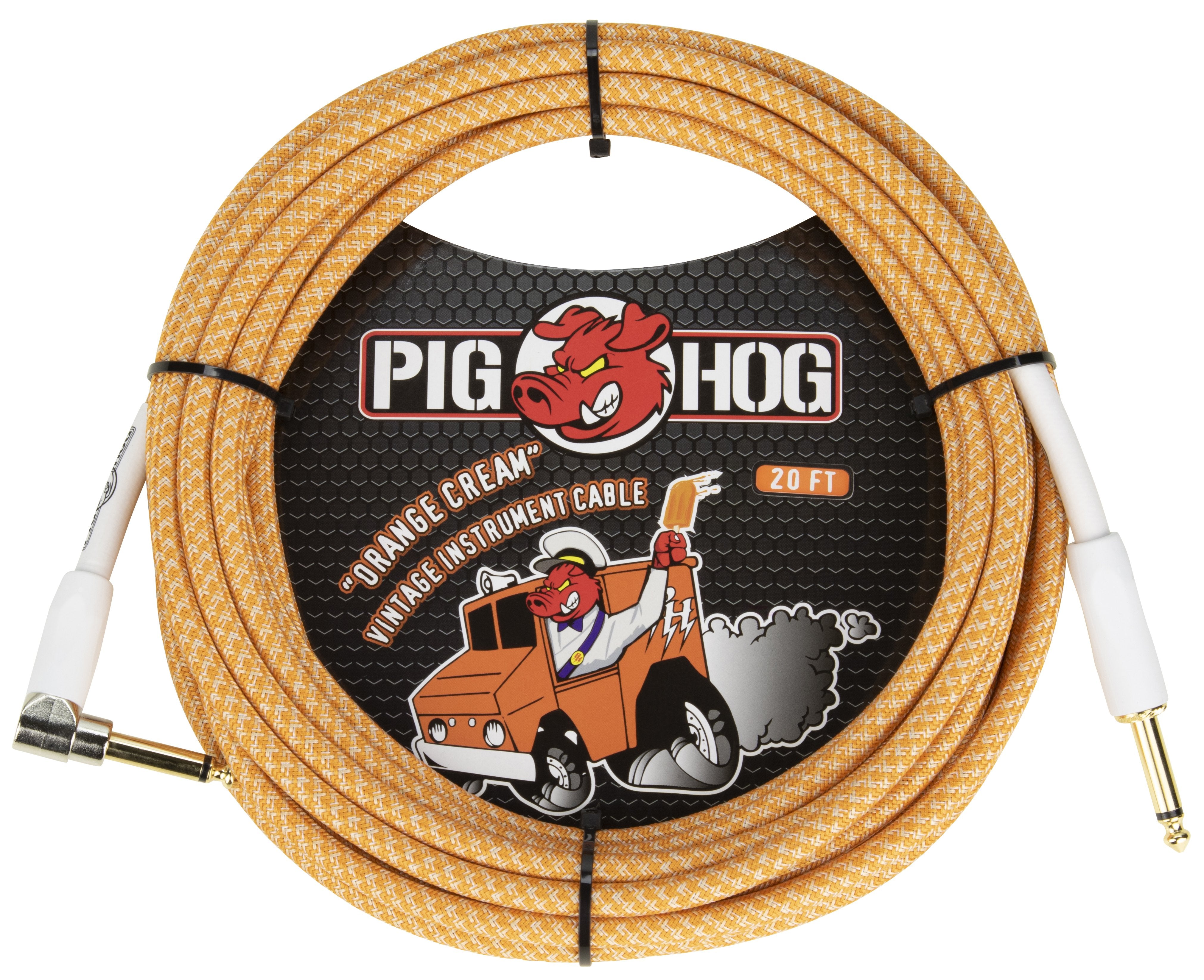 Pig Hog "Orange Crème 2.0" Instrument Cable, 20ft Right Angle