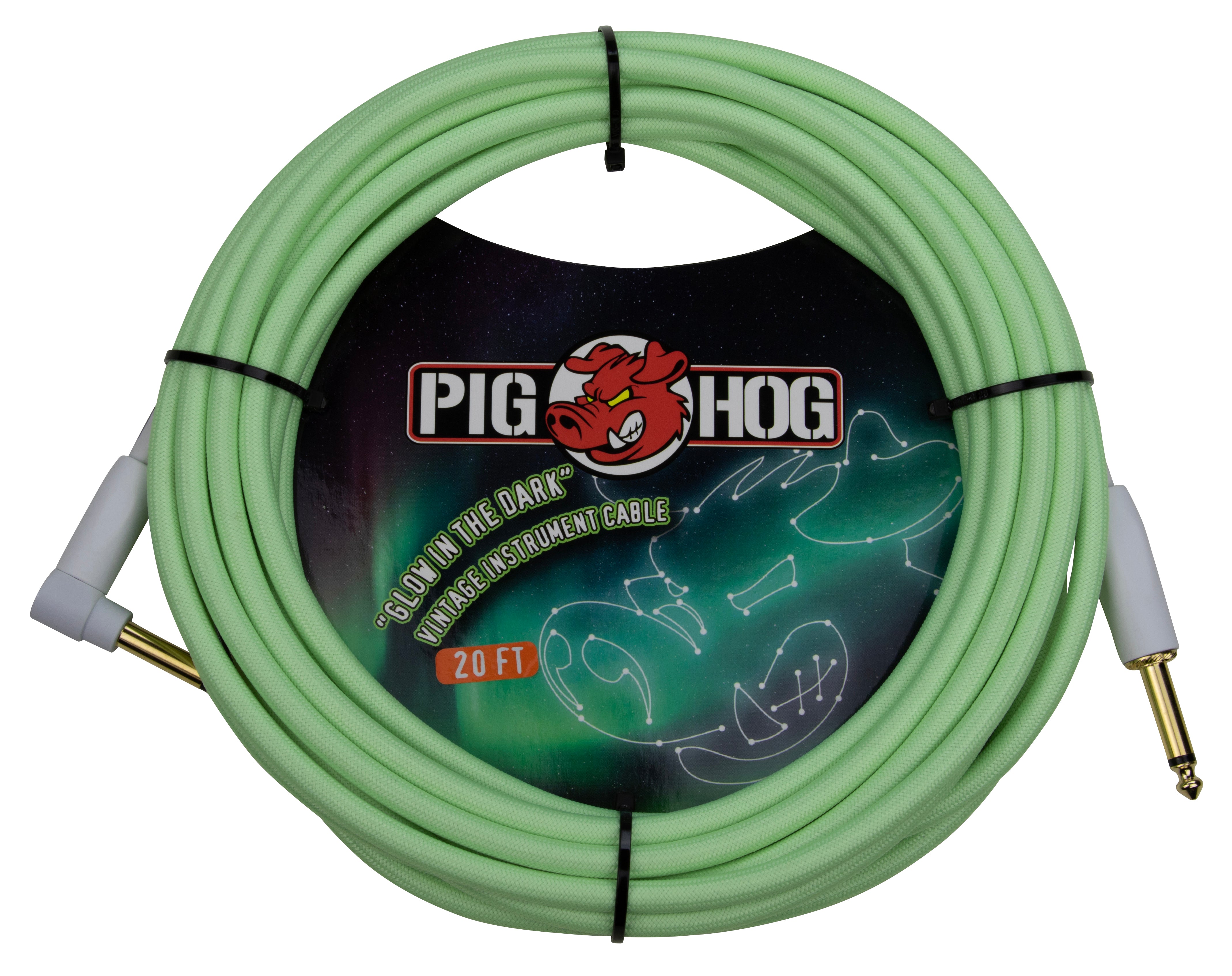 Pig Hog Glow In The Dark Instrument Cable, Right Angle 20ft