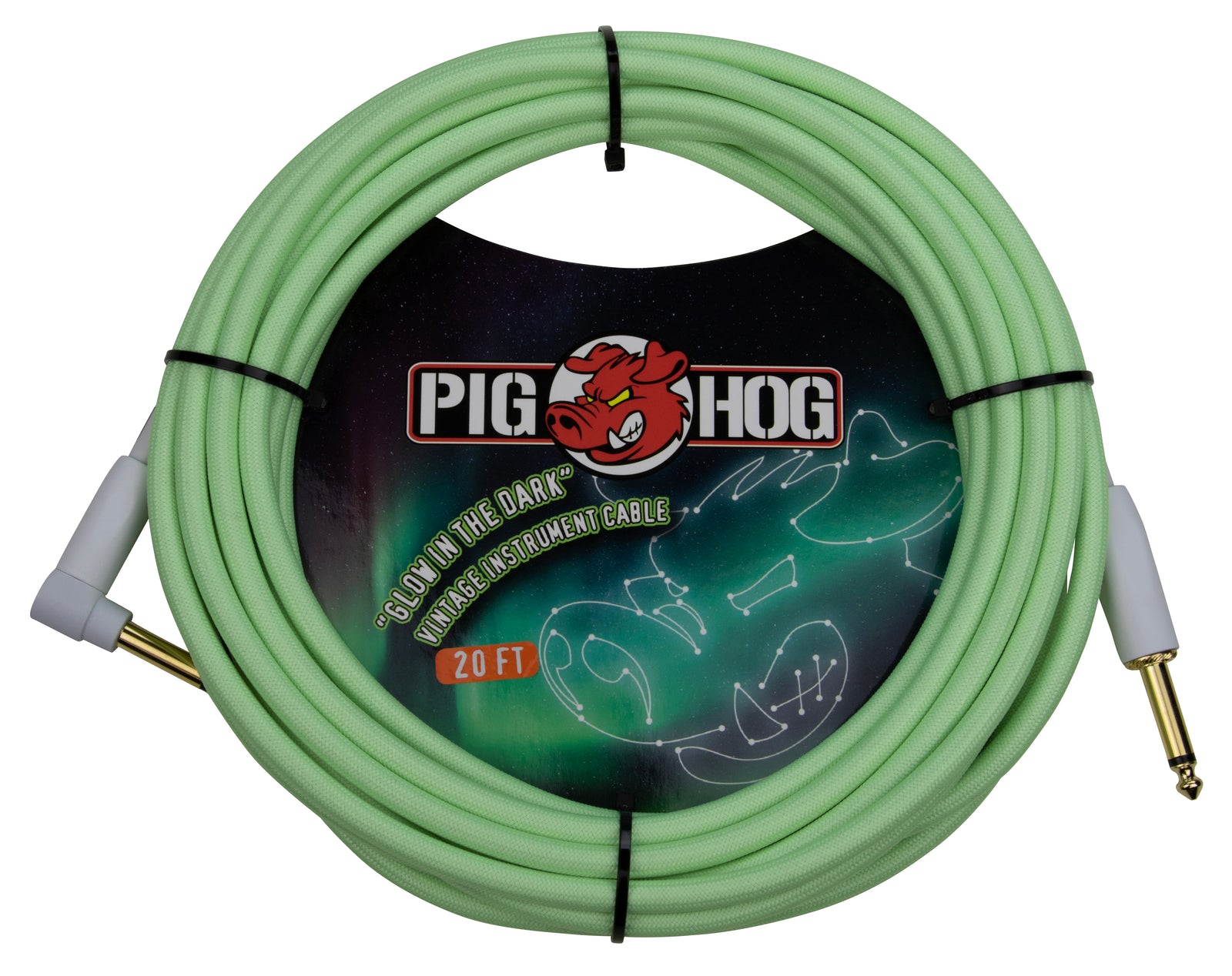 Pig Hog Glow In The Dark Instrument Cable, Right Angle 20ft