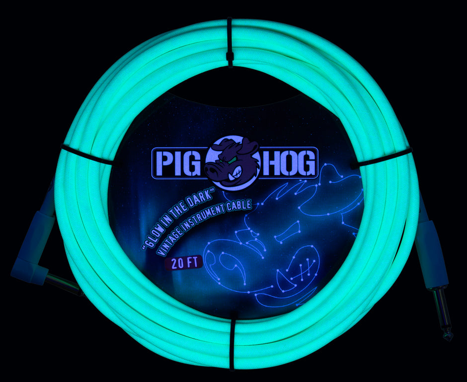 Pig Hog Glow In The Dark Instrument Cable, Right Angle 20ft