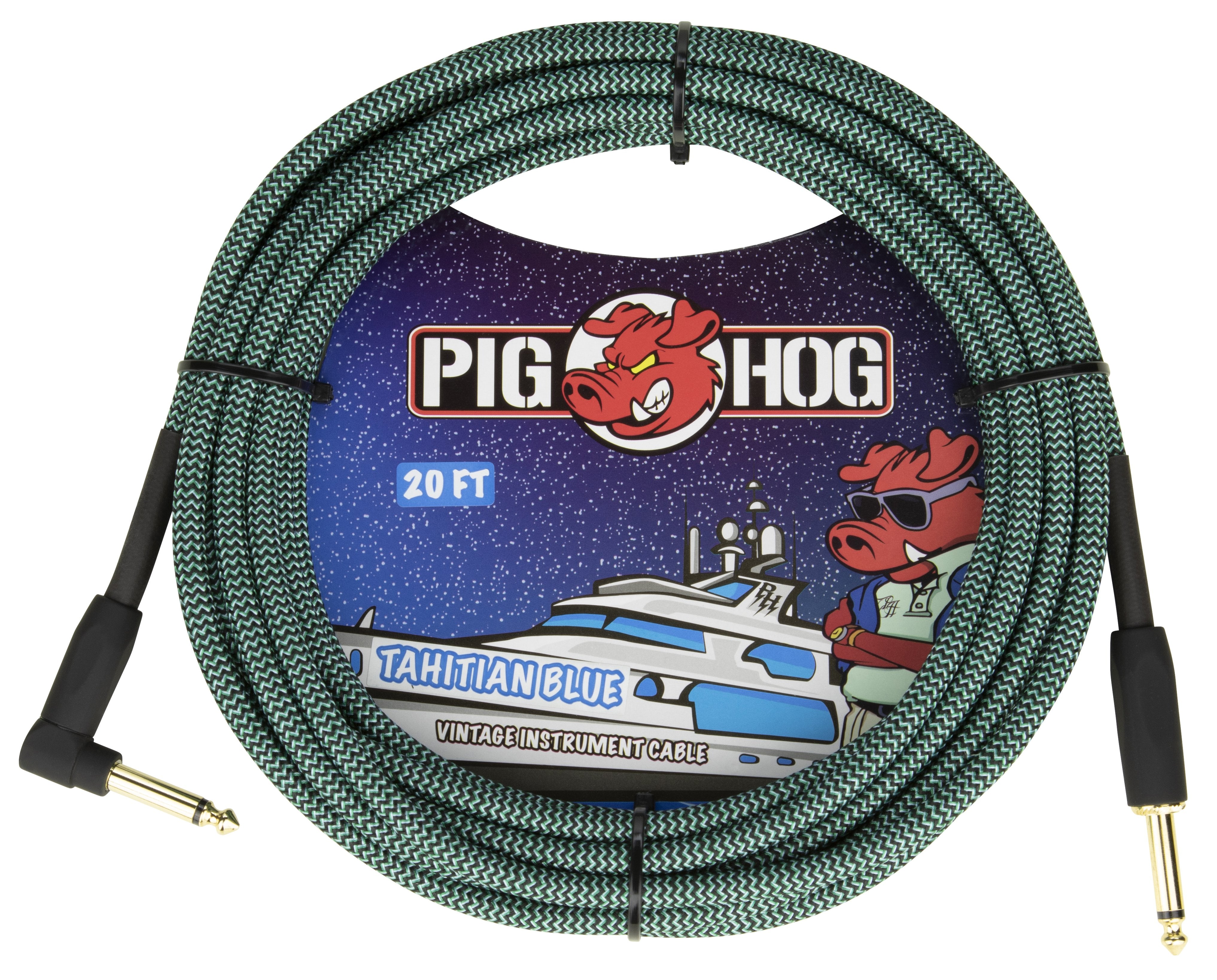 Pig Hog "Tahitian Blue" Instrument Cable, 20ft Right Angle