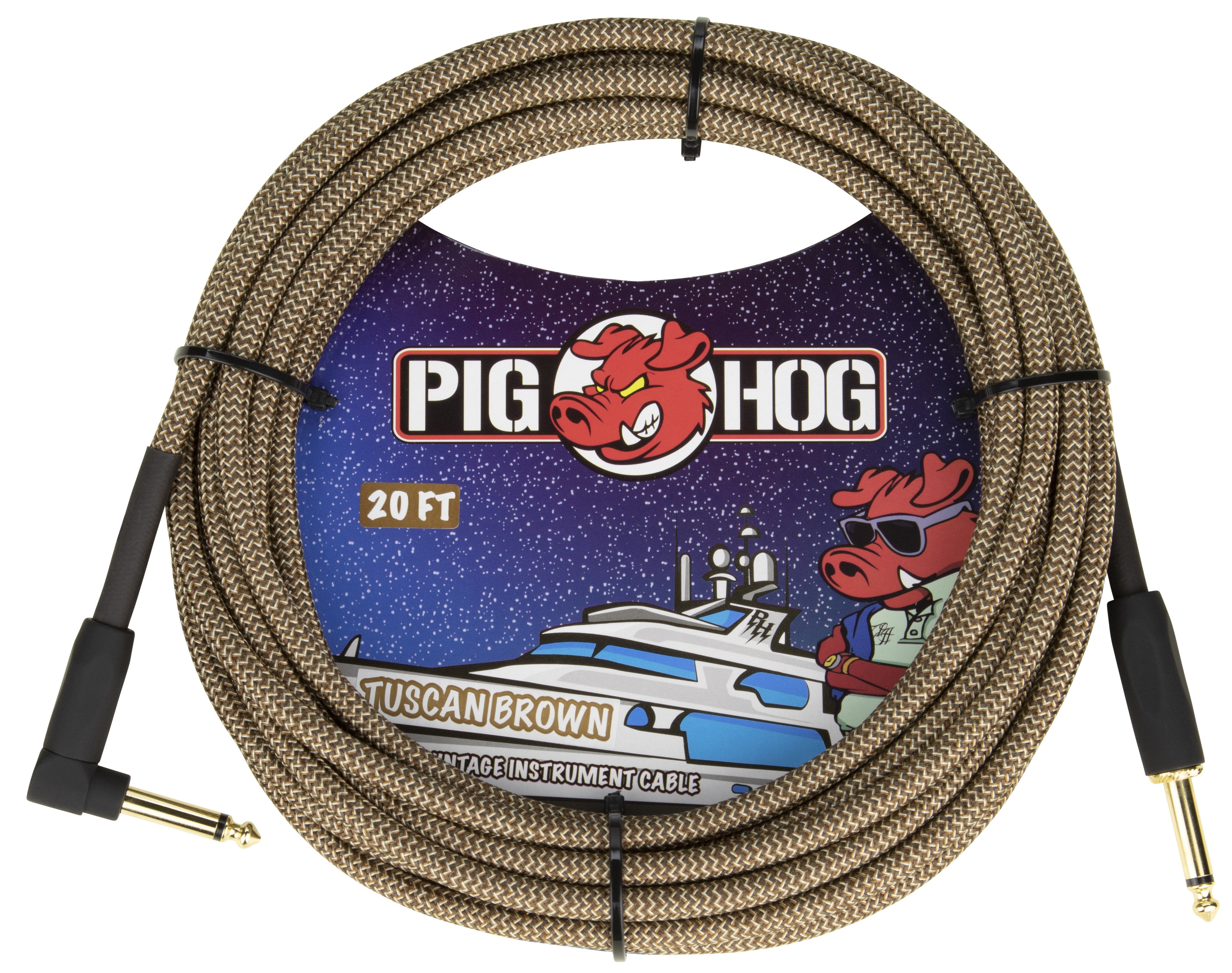 Pig Hog "Tuscan Brown" Instrument Cable, 20ft Right Angle