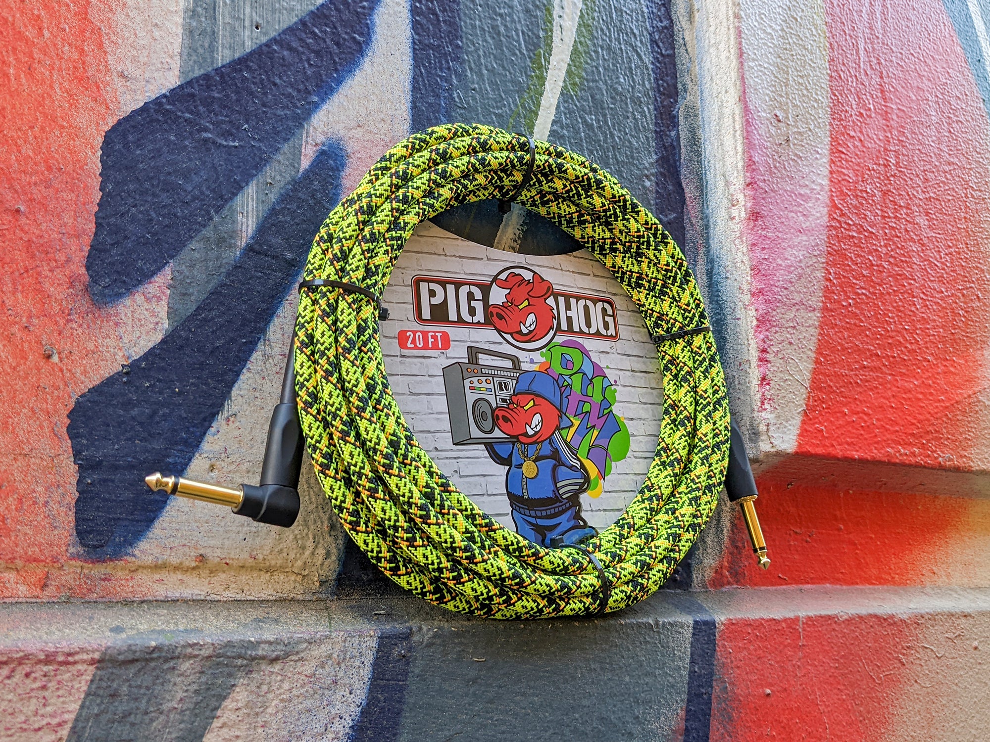 Pig Hog "Yellow Graffiti" Instrument Cable, 20ft Right Angle