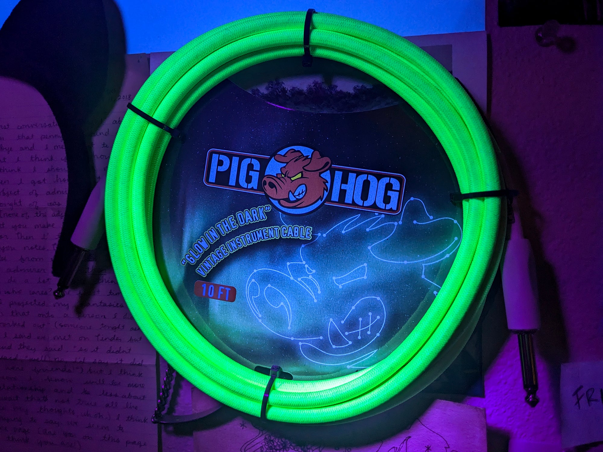 Pig Hog Glow In The Dark Instrument Cable 10ft