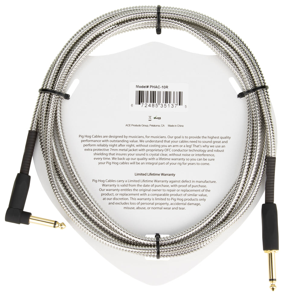 Pig Hog "Armor Clad" Instrument Cable, 10ft Right Angle