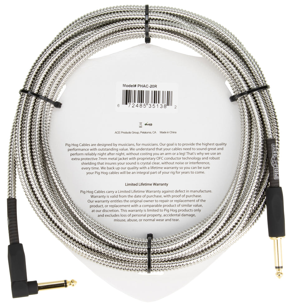 Pig Hog "Armor Clad" Instrument Cable, 20ft Right Angle
