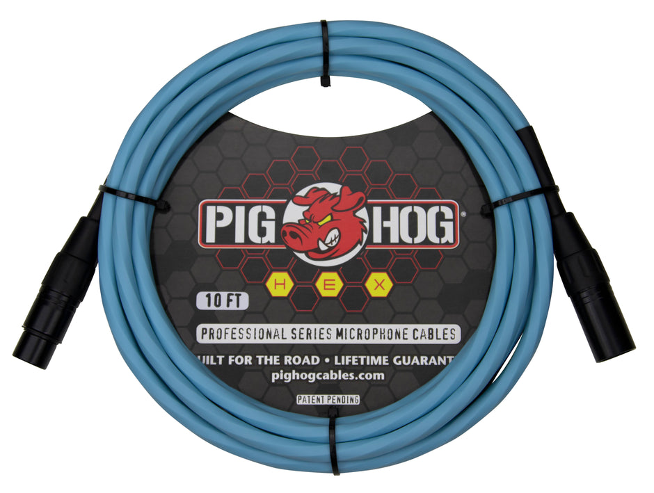 Pig Hog Hex Series Mic Cable, 10ft - Daphne Blue
