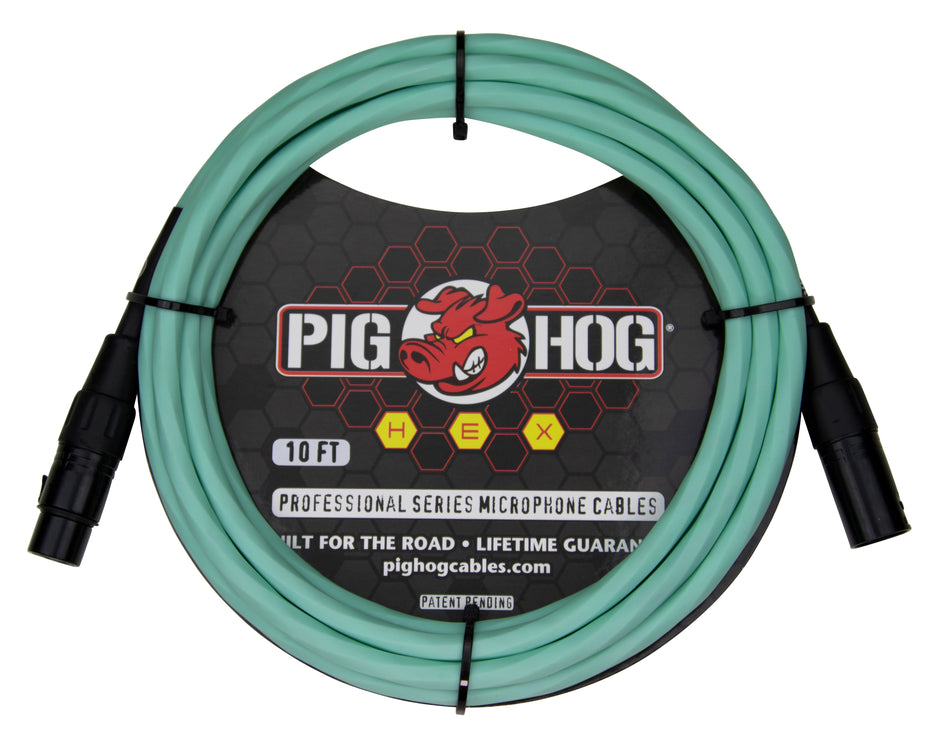 Pig Hog Hex Series Mic Cable, 10ft - Seafoam Green