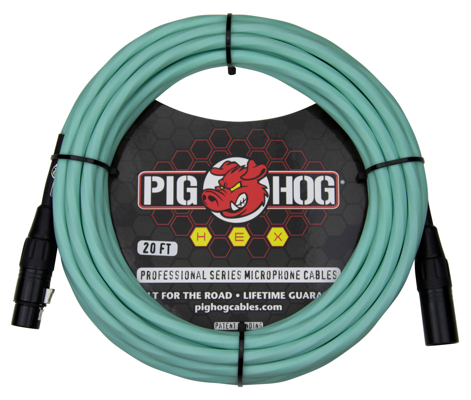 Pig Hog Hex Series Mic Cable, 20ft - Seafoam Green