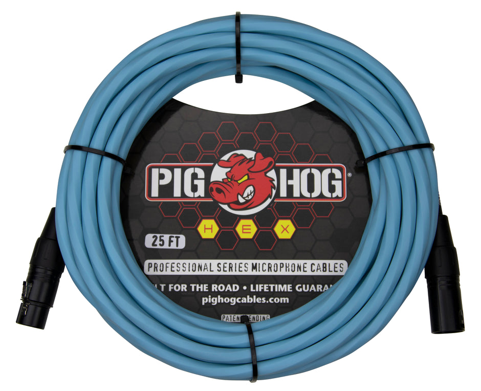 Pig Hog Hex Series Mic Cable, 25ft - Daphne Blue