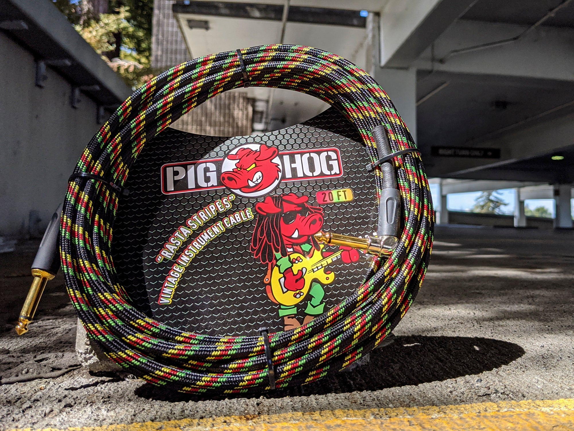 Pig Hog "Rasta Stripes" Instrument Cable, 10ft Right Angle