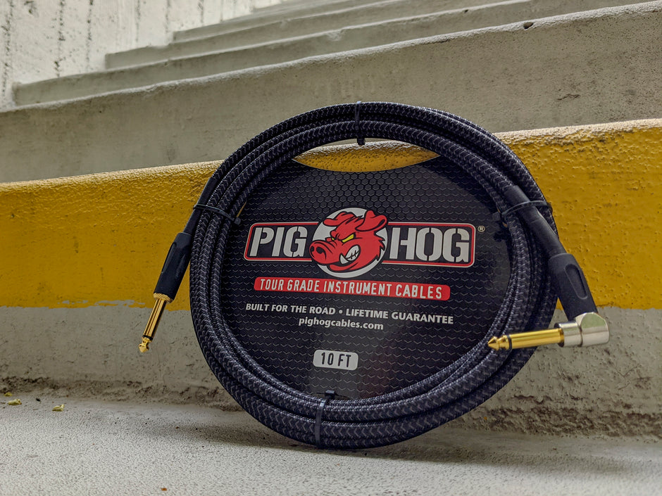 Pig Hog "Black Woven" Instrument Cable, 10ft Right Angle