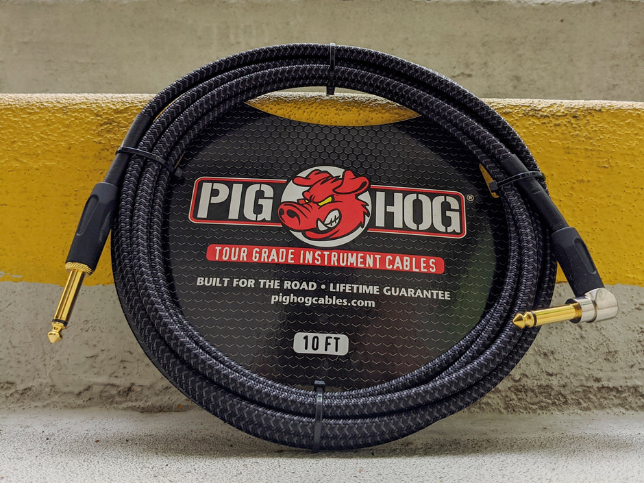Pig Hog "Black Woven" Instrument Cable, 20ft Right Angle