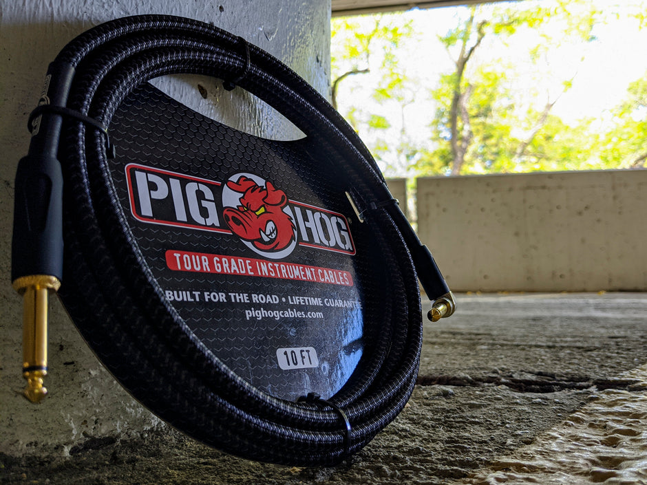Pig Hog "Black Woven" Instrument Cable, 20ft Right Angle