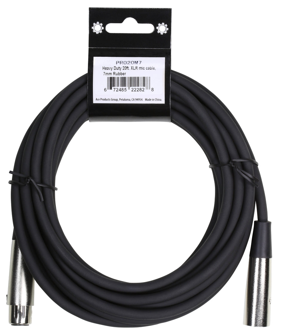Heavy Duty 20ft. XLR mic cable, 7mm PVC - 2 Pack