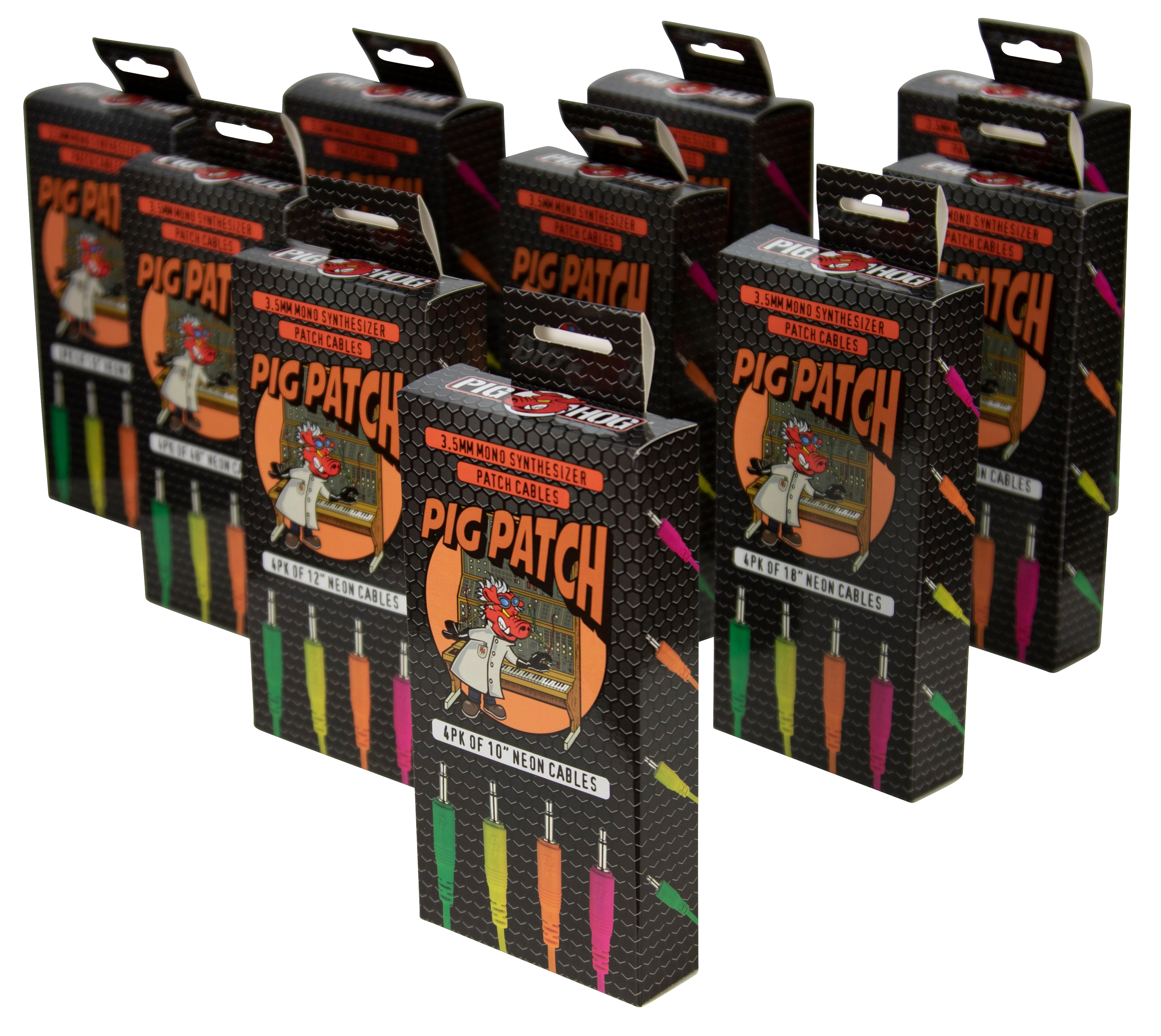 4 pk 18" mono patch cables (Neon orange, neon green, neon yellow, neon pink)