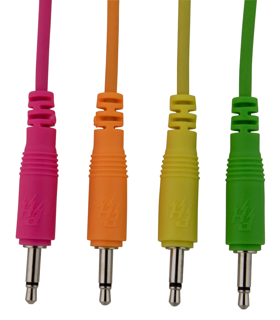 4 pk 18" mono patch cables (Neon orange, neon green, neon yellow, neon pink)