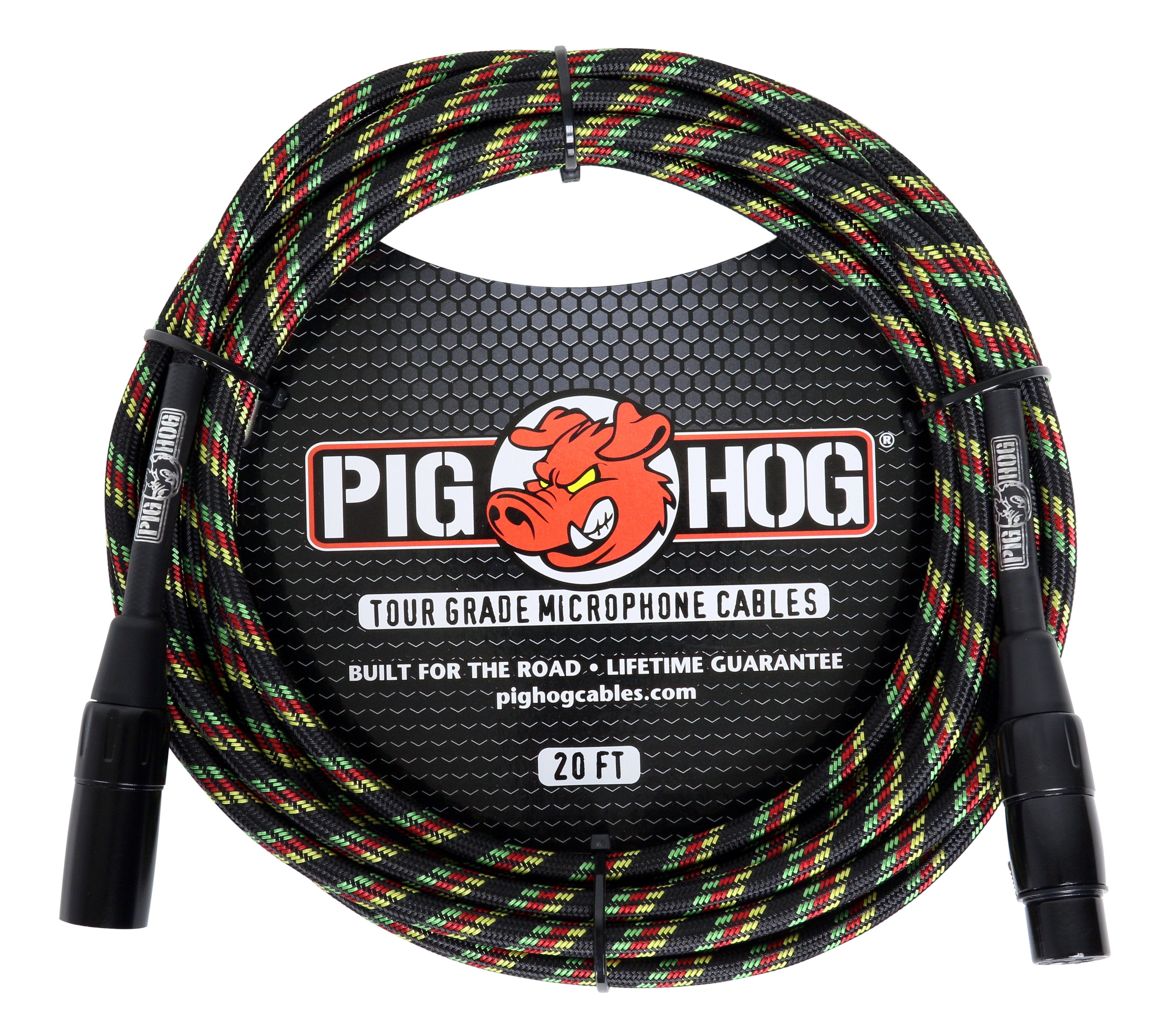 Pig Hog "Rasta Stripes" Woven Mic Cable, 20ft XLR