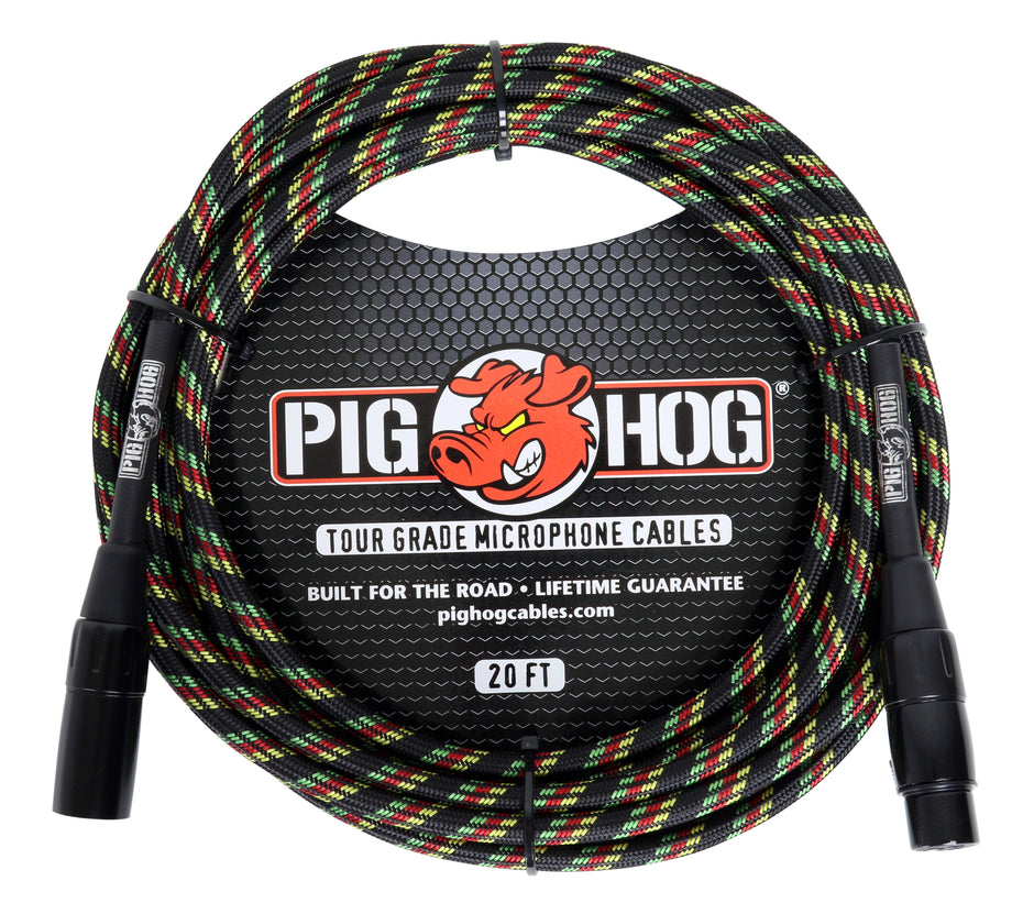 Pig Hog "Rasta Stripes" Woven Mic Cable, 20ft XLR