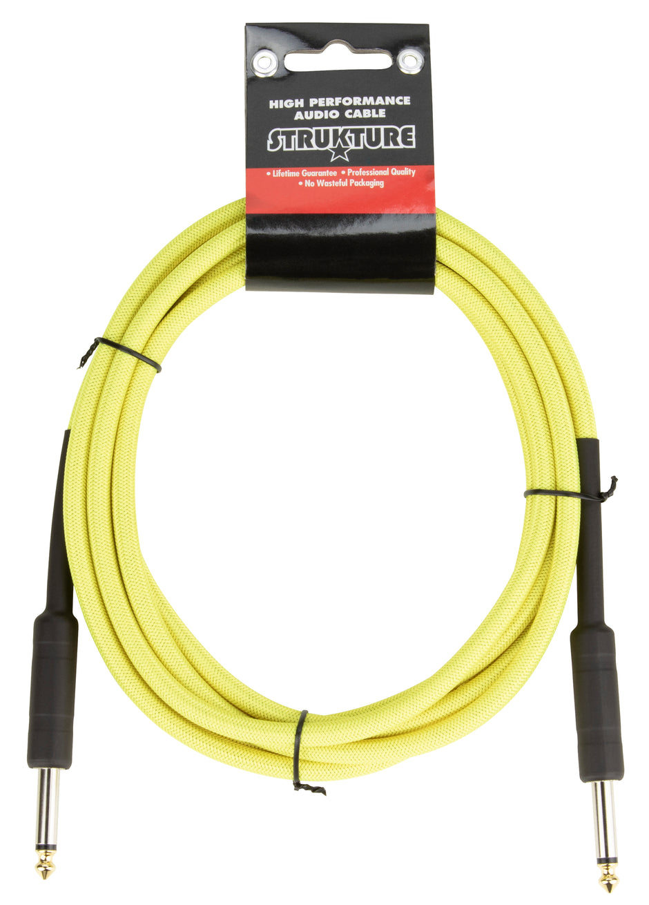 18.6ft Instrument Cable, 6mm Woven - Neon Yellow