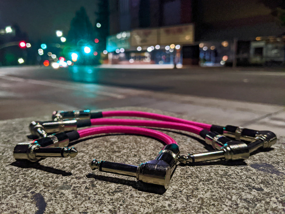 6” patch cable R angle, in 48pc. Candy Jar display, Neon Pink