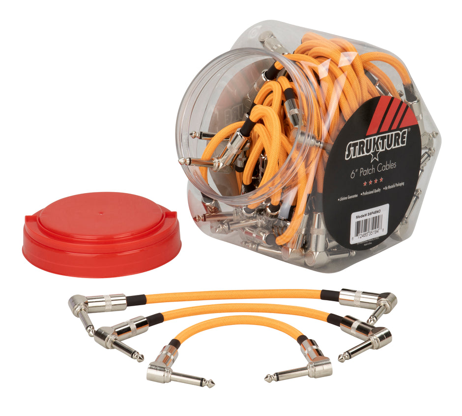 6” patch cable R angle, in 48pc. Candy Jar display, Neon Orange
