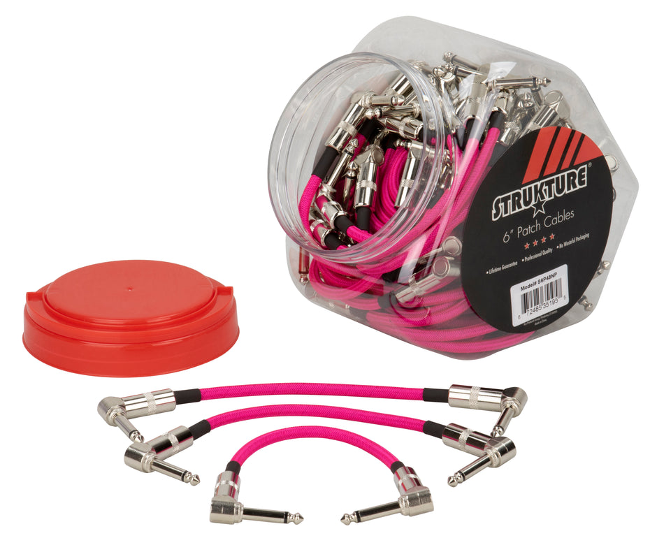 6” patch cable R angle, in 48pc. Candy Jar display, Neon Pink
