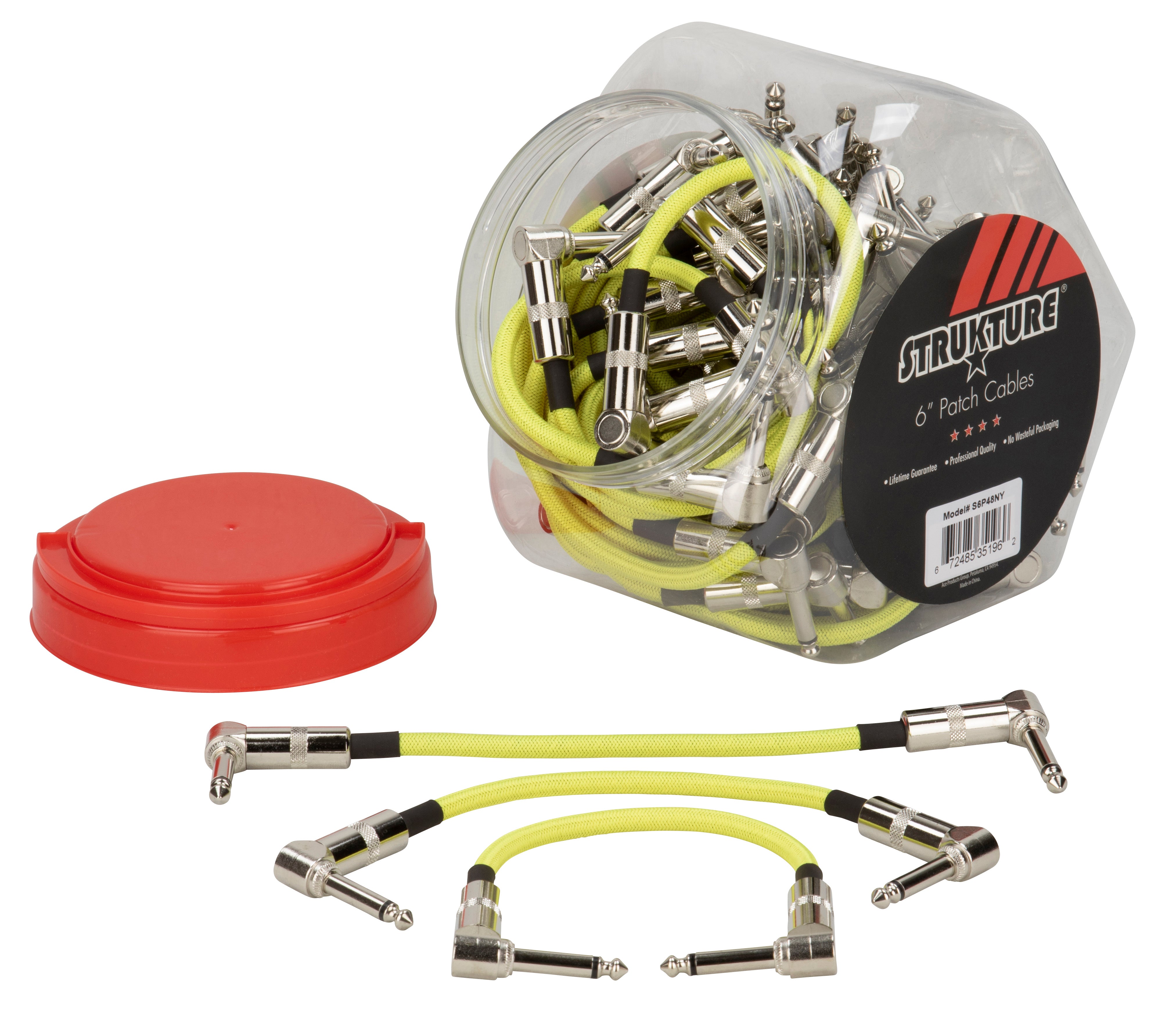 6” patch cable R angle, in 48pc. Candy Jar display, Neon Yellow